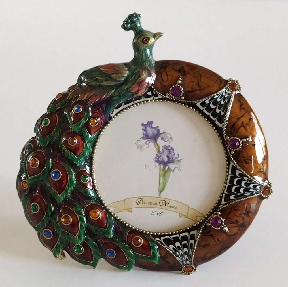 Ashleigh Manor Enameled Embellished Peacock Frame 3x3
